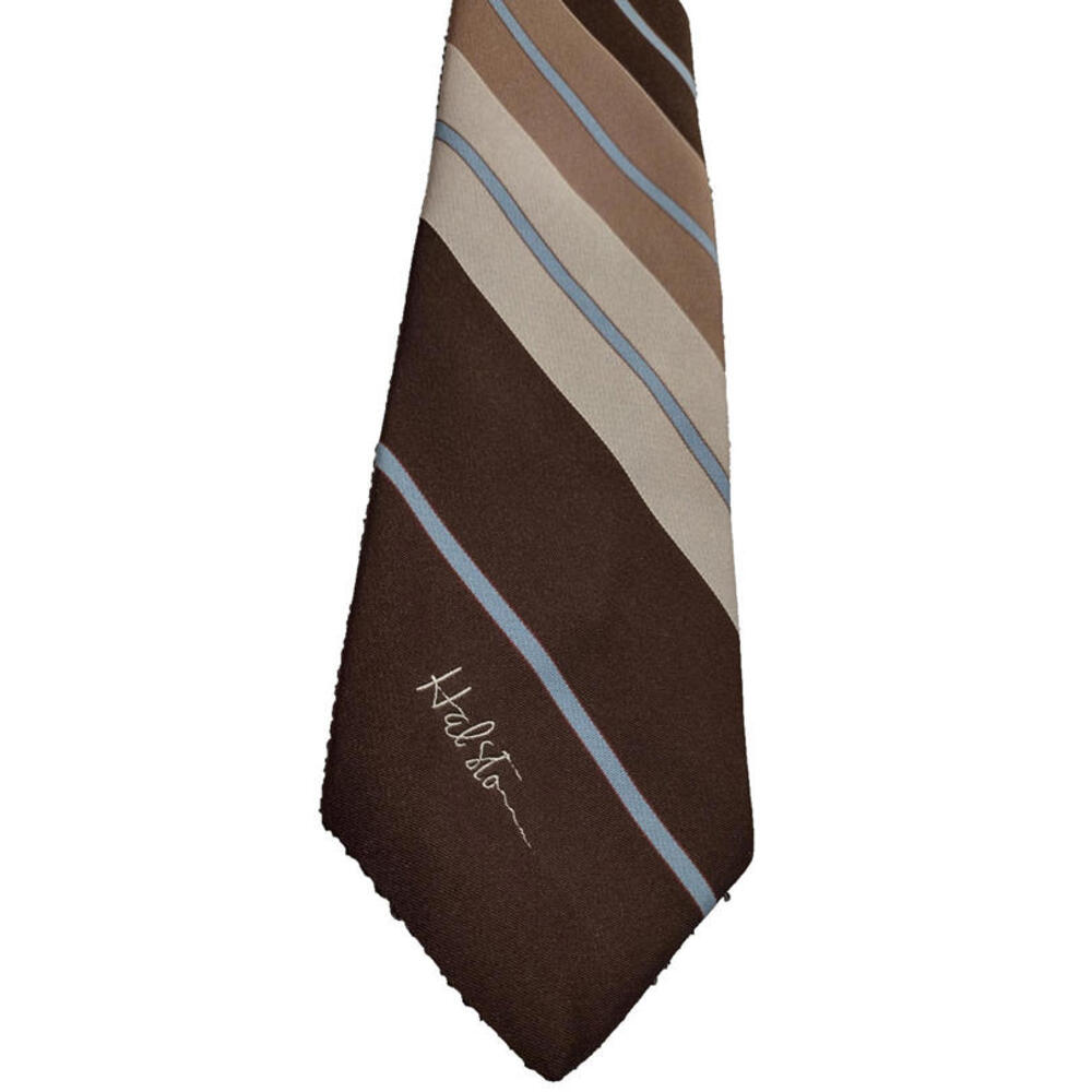HALSTON 70s Brown Blue Diagonal Stripes Tie 70s NEW Halston Priced PLUMS STORE